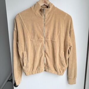 MONROW Terry Cloth Track Zip Up Hoodie Tan Camel XS HJ0271